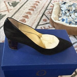 Sarah Flint Black Suede Pointed Mid Heel Pump
